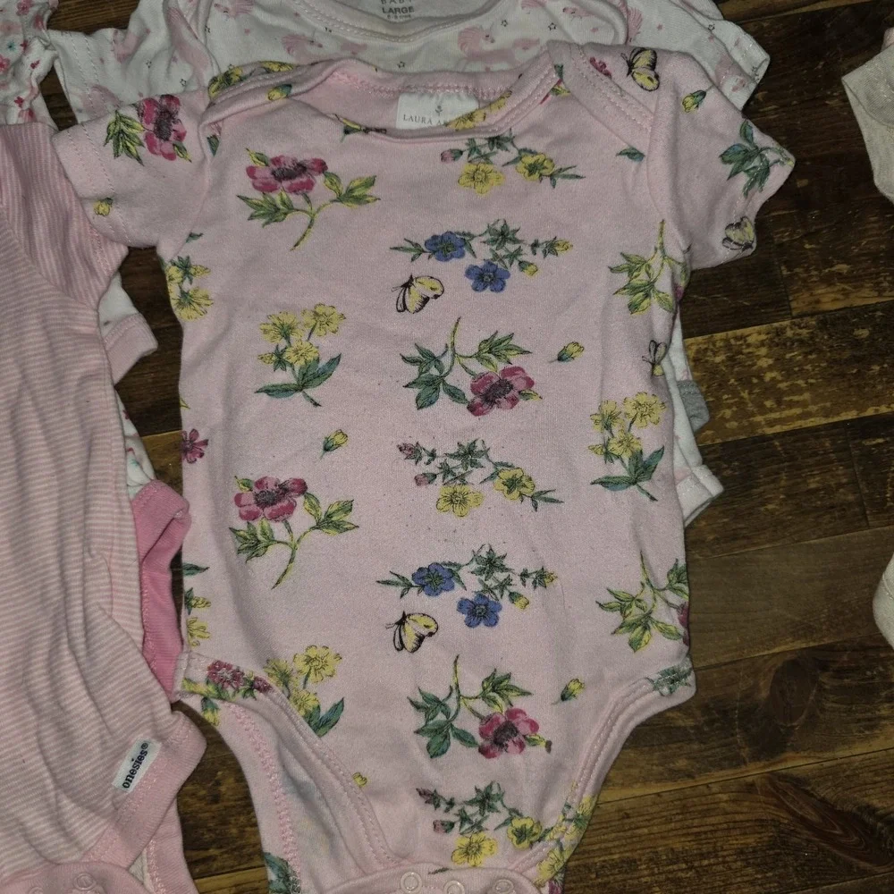 Baby Girl 6-9 Mo Bodysuit 9 pc Lot Pajamas Tops Pastels One Piece Bundle